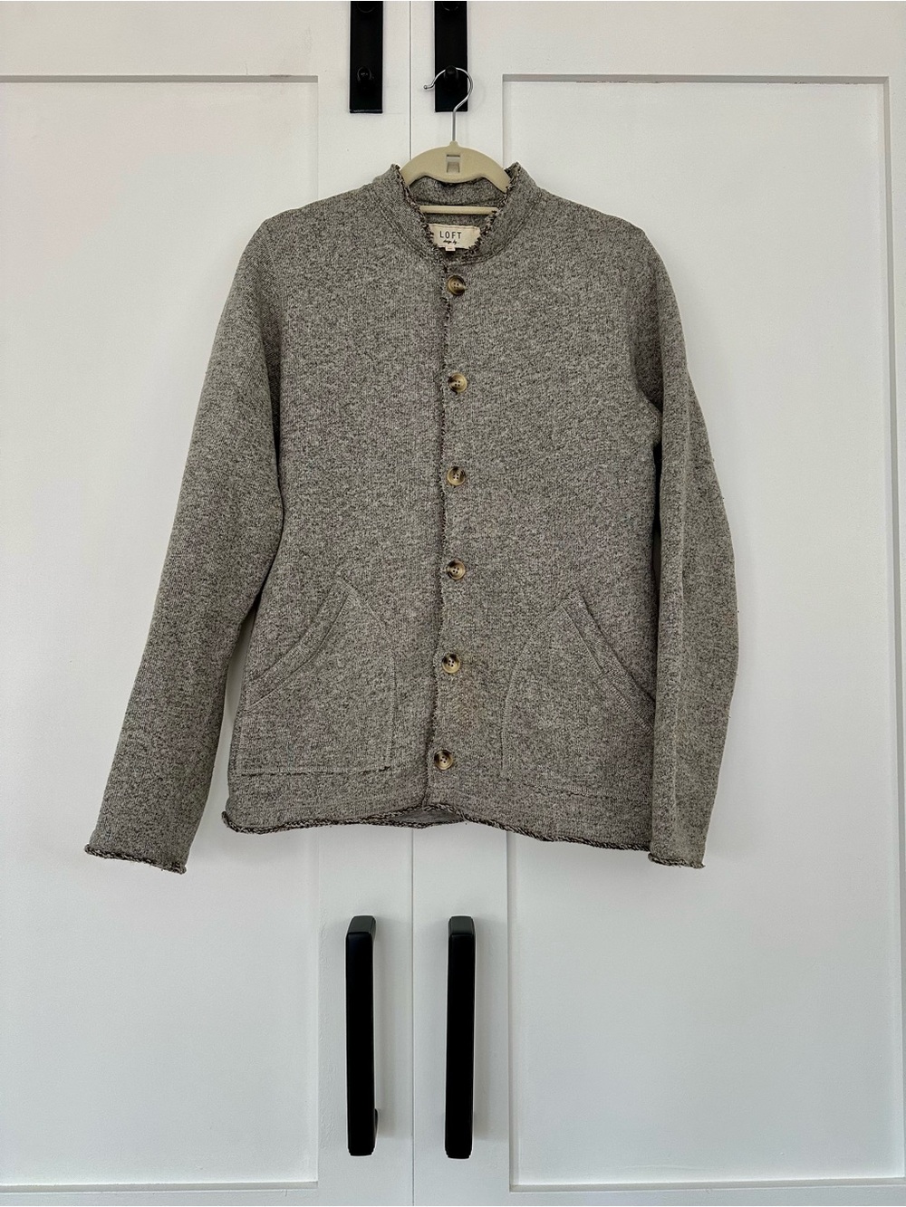 LOFT Heather Gray Button-Up Knit Cardigan